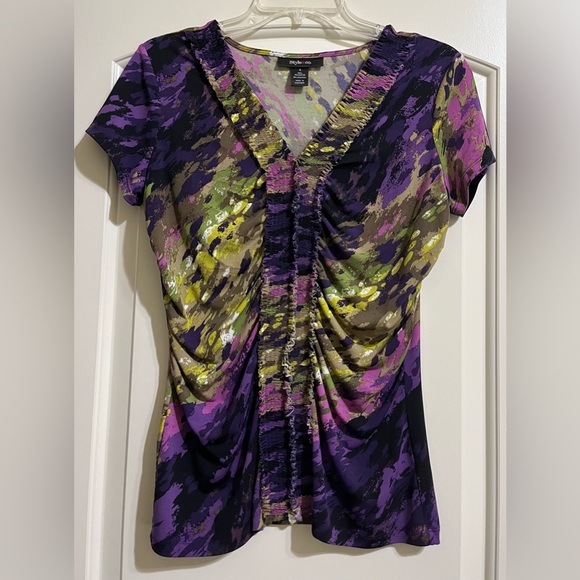 Style & Co. Tops - Style & Co. Women’s Purple Green Multicolored Blouse Top Small Ruched V-Neck